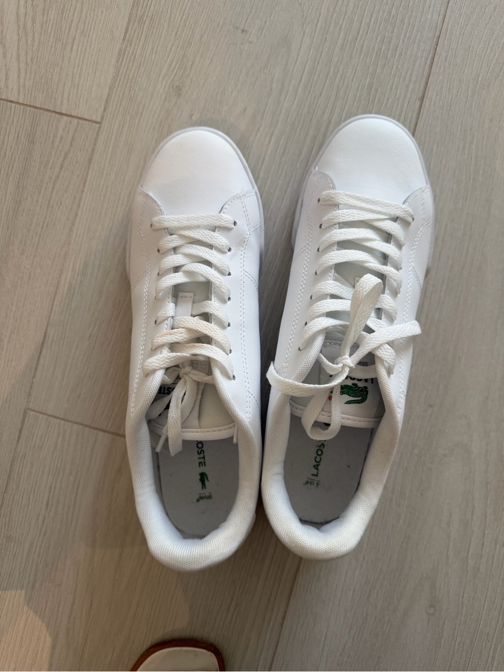 Lacoste White Low-Top Leather Sneakers with Green Logo
